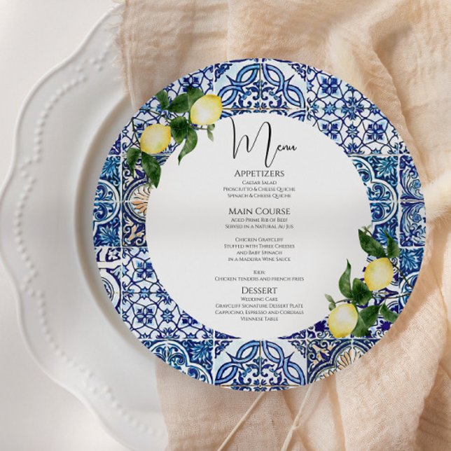 Menu Citron italien | Carte Fête des mariées ronde (Créateur téléchargé)