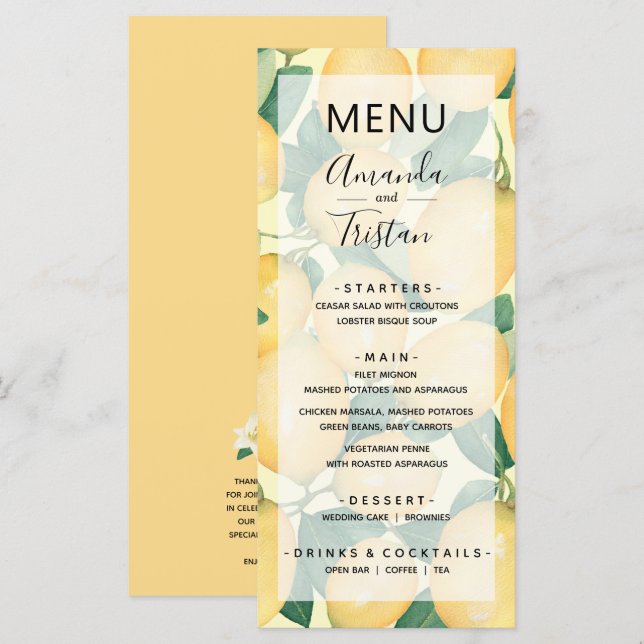 Menu Citrons Mariage de verdure (Devant / Derrière)