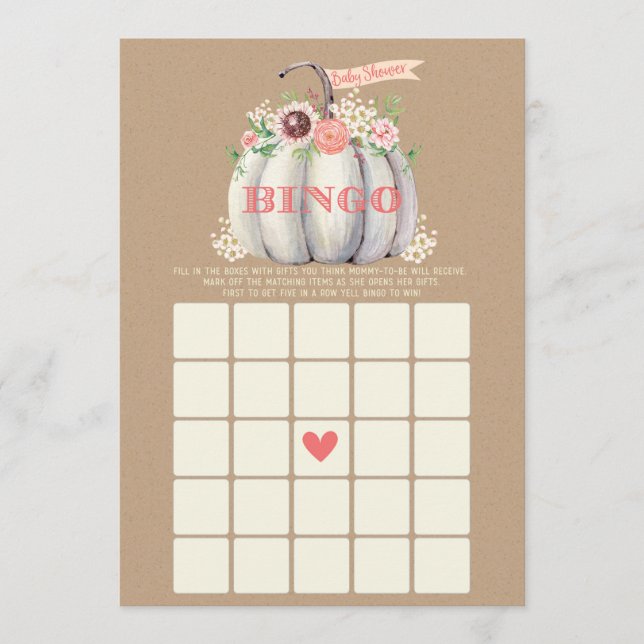 Menu Citrouille de chute blanc Baby shower Bingo Jeu (Devant)