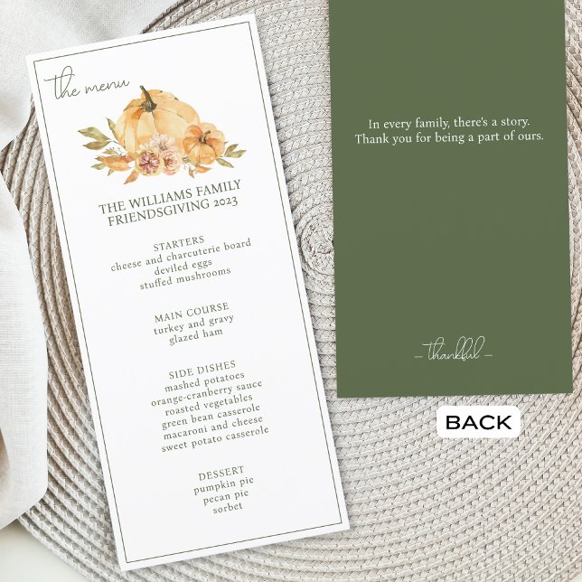 Menu Citrouille Personnalisé Thanksgiving Friendsgiving (Créateur téléchargé)