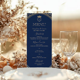 Menu Classé Elegant Royal Blue et Gold Floral Mariage