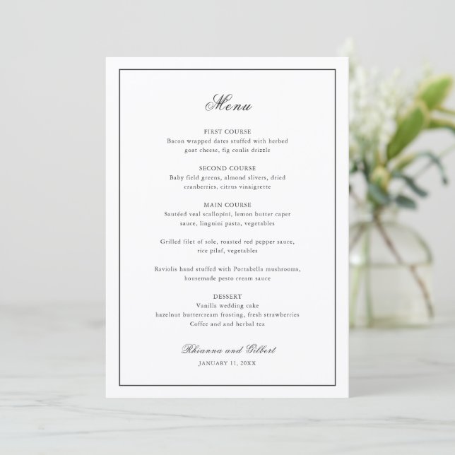 Menu Classic Border Black and White Timeless Wedding (Debout devant)