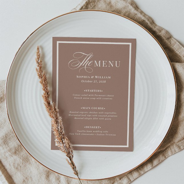 Menu Classic Luxe | Mocha Taupe Border Neutral Wedding (Créateur téléchargé)