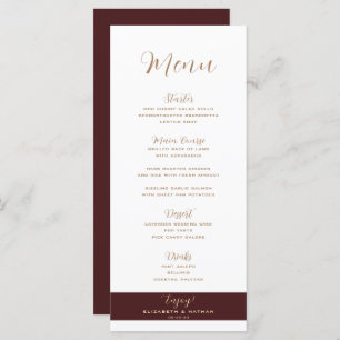 Menu Classic minimaliste Mariage Bourgogne & Or