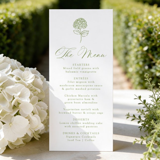 Menu Classic Olive Green Hydrangea Wedding (Créateur téléchargé)
