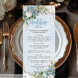 Menu Classic Pastel Blue Peonies Gold Parties scintilla