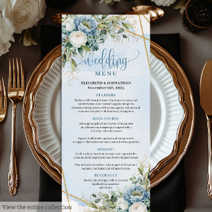 Menu Classic Pastel Blue Peonies Gold Parties scintilla