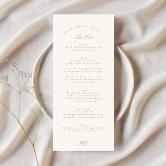 Menu Classic Sage Green Calligraphie Mariage officiel