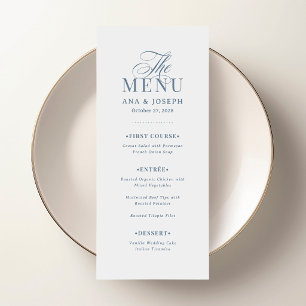 Menu Classique Luxe Mariage Blanc et Bleu Poussiéreux