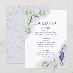 Menu Coastal Chic Mariage nautique pourpre et vert