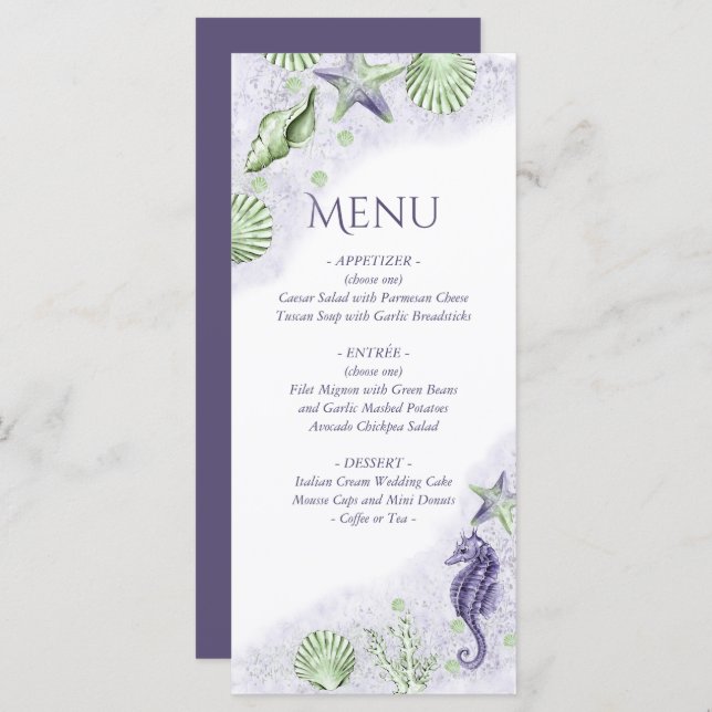 Menu Coastal Chic | Parti vert pourpre et citron vert (Devant / Derrière)
