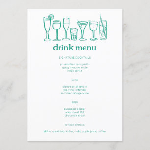 Menu Cocktails Doodle Sketch Modern CUSTOM Boire