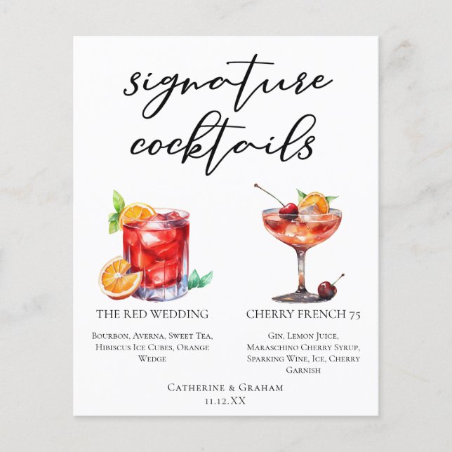 Menu Cocktails Signature Mariage Rouge (Devant)