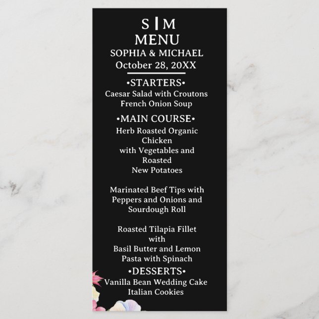 Menu Code QR de mariage Fleurs aquarelles rose bleu (Devant)