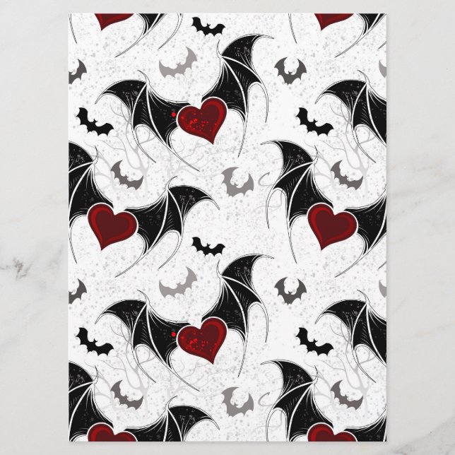 Menu Coeur d'Halloween avec ailes de chauve-souris noir (Devant)