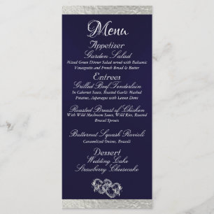 Menu Coeurs et monogramme - Mariage bleu/argent de la M