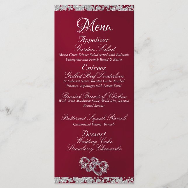Menu Coeurs, Monogramme & Parties scintillant - Mariage (Devant)