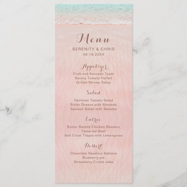 Menu Coeurs roses dans le mariage plage de destination  (Devant)
