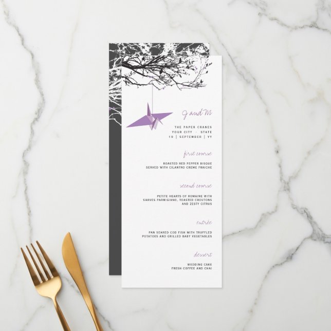 Menu Coller La Grue De Papier Lilac Sur La Branche Mari (Devant/Arrière en situation)