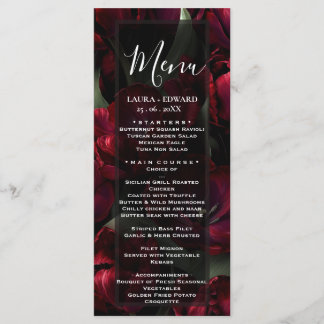 Menu conception de mariage floral bordeaux mettant en v