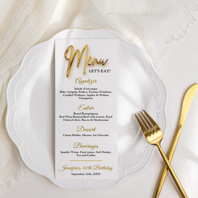 Menu - Conception minimaliste Tex Gold 3d (Gold 3d text modern Menu Card)