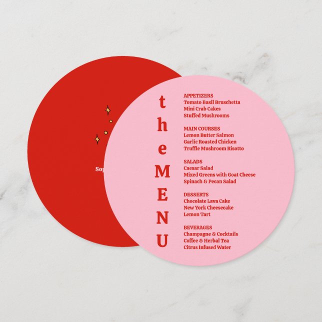 Menu Contemporain Whimsical Rouge et Mariage rose (Devant / Derrière)
