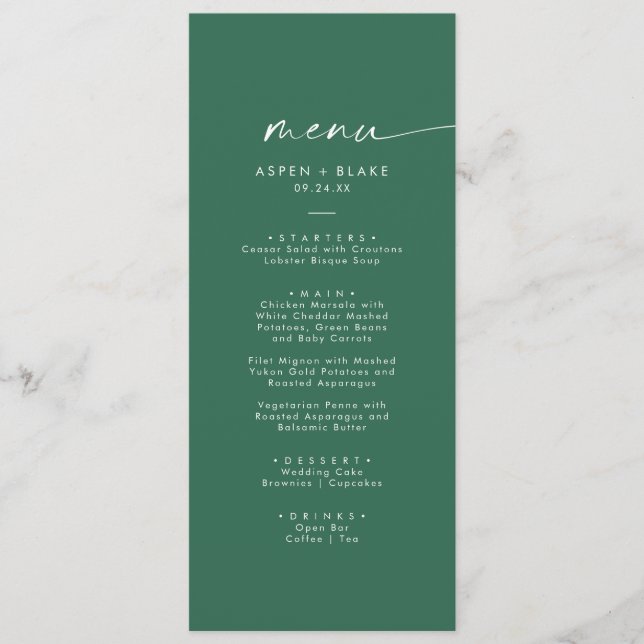 Menu Coordonnée aquarelle moderne | Mariage vert (Devant)