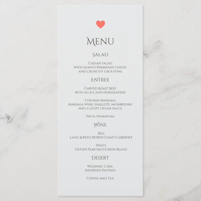 Menu Coral Heart Mariage (Devant)