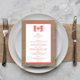 Menu Coral Seahorse Burlap Beach Wedding Collection