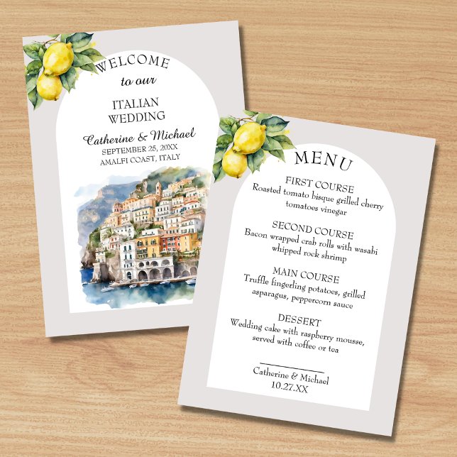 Menu Côte d'Amalfi Italie Aquarelle Destination Mariage (Créateur téléchargé)