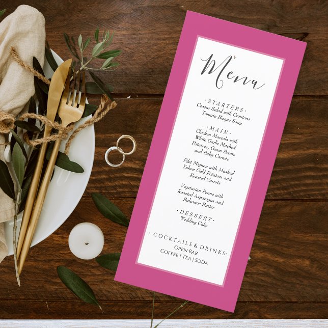 Menu Couleur solide minimale Fuchsia Mariage rose magen (Créateur téléchargé)