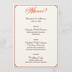Menu Couleurs automnales Calligraphie Script Mariage Me