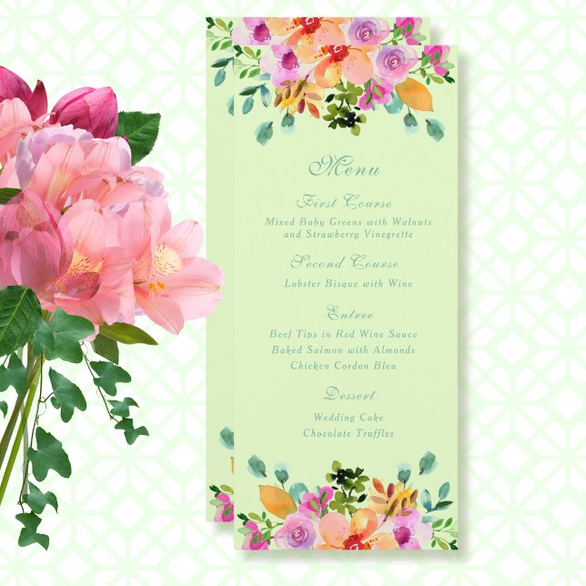 Menu Couleurs vives Vert Floral Printemps Mariage été (Créateur téléchargé)