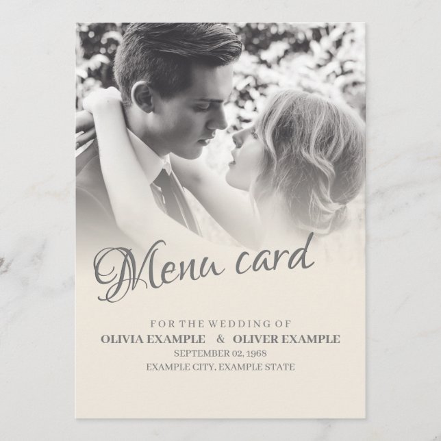 Menu Couple Mariage baiser en monochrome (Devant)