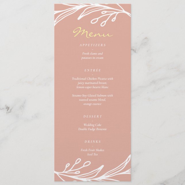 Menu Couronne de feuille rose mariage chinois double bo (Devant)