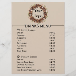 Menu Couronne de grains de café botaniques avec logo pe