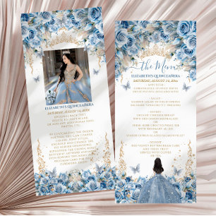 Menu Couronne élégante de princesse Quinceanera bleu bé