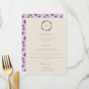 Menu Couronne florale aquarelle violette Lilas