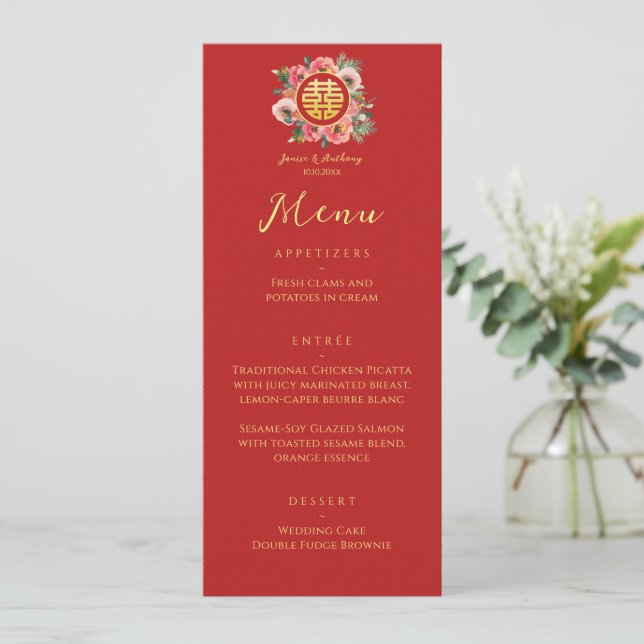 Menu Couronne florale moderne double xi mariage chinois (Debout devant)