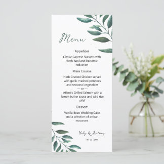 Menu Cours de dîner à l'aquarelle botanique moderne