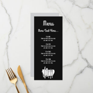 Menu Couverts Noir et Blanc Design Éditable 4" x 9"