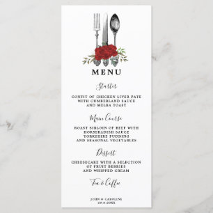 Menu couverts verdure roses rouges couverts mariage car