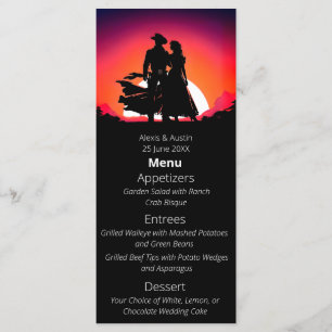 Menu Cowboy et mariée Sundown Mariage de style occident