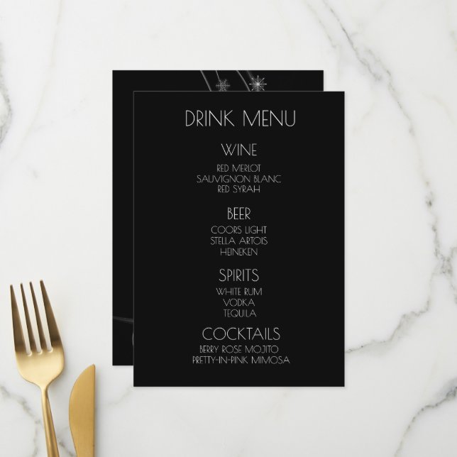 Menu Créer votre propre - B&W Snowflakes Ribbon Drink (Devant/Arrière en situation)
