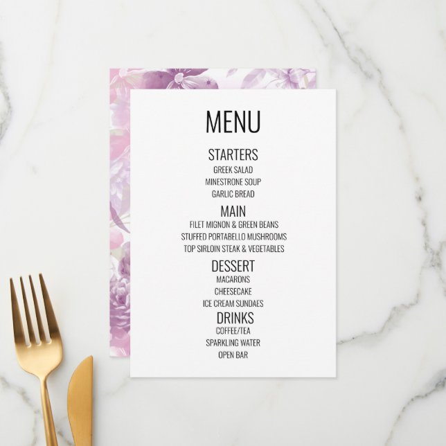 Menu Créer votre propre bordure - Aquarelle Florale (Devant/Arrière en situation)