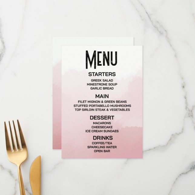 Menu Créez votre propre aquarelle ombrée rouge subtil  (Devant/Arrière en situation)