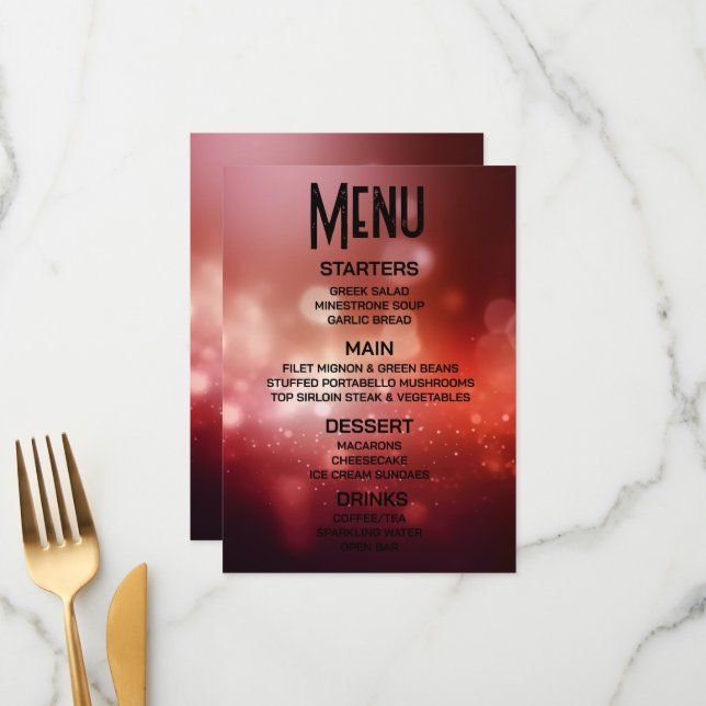 Menu Créez Votre Propre Bokeh Rouge Foncé (Devant/Arrière en situation)