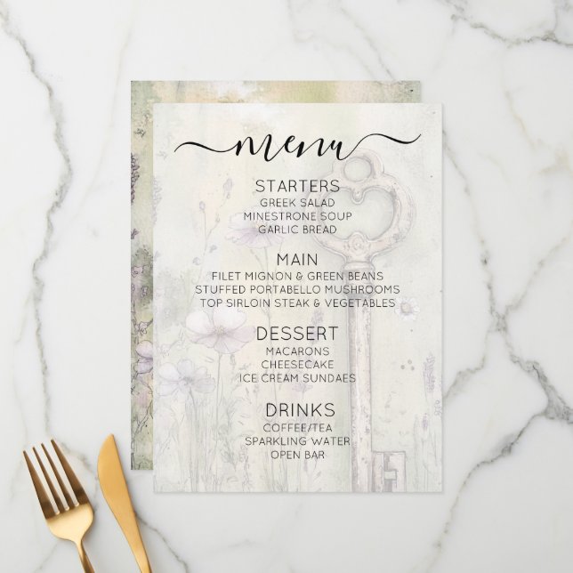 Menu Créez Votre Propre Clé Rustique Shabby Chic Person (Devant/Arrière en situation)