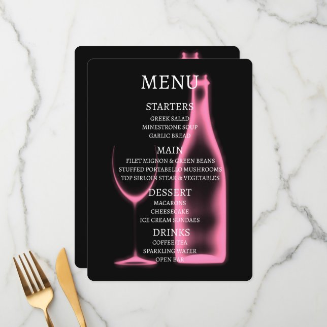 Menu Créez Votre Propre Verre à Vin et Bouteille à Rayo (Devant/Arrière en situation)