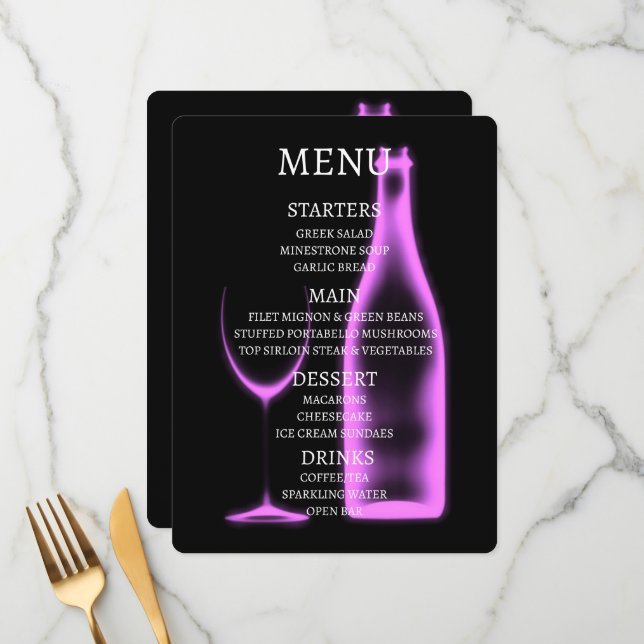 Menu Créez Votre Propre Verre à Vin et Bouteille à Rayo (Devant/Arrière en situation)